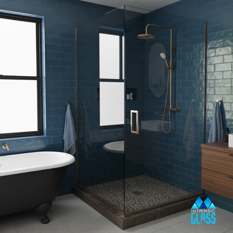 Completed frameless shower screen Central Coast NSW with high-quality finish