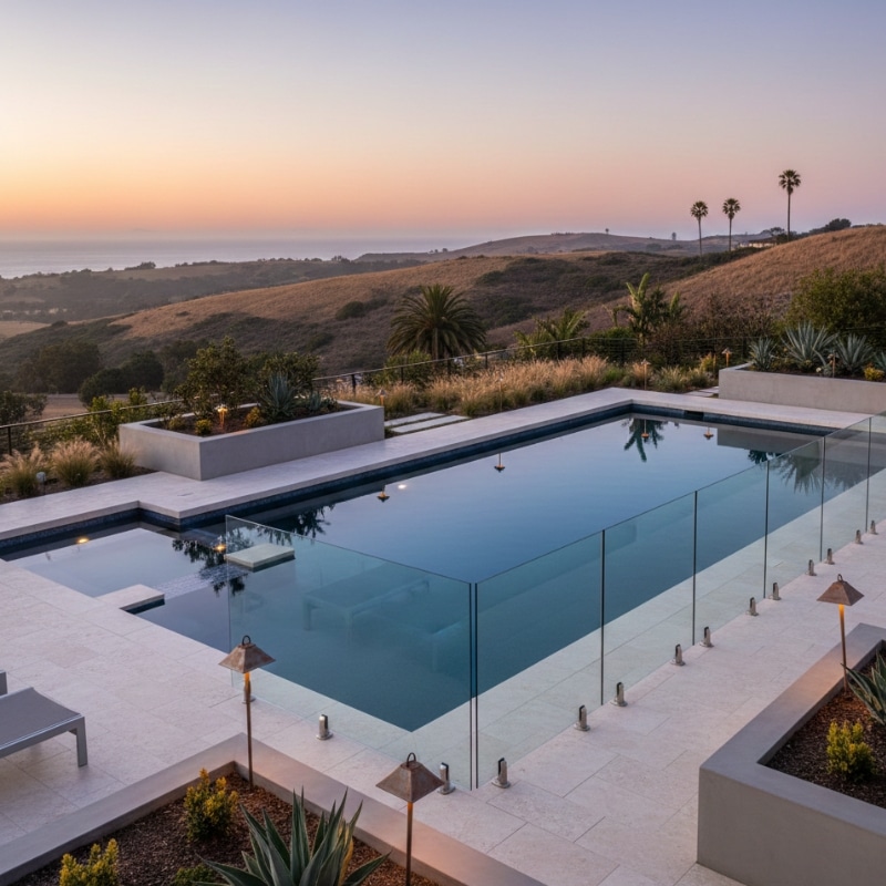 Glass pool safety barrier around a residential swimming pool on the Central Coast NSW